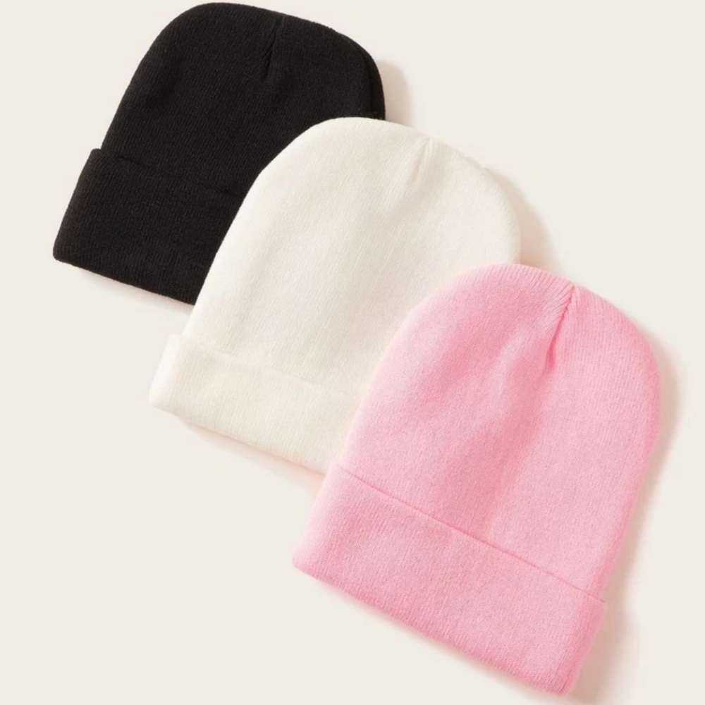 3pcs Solid Knitted Beanies